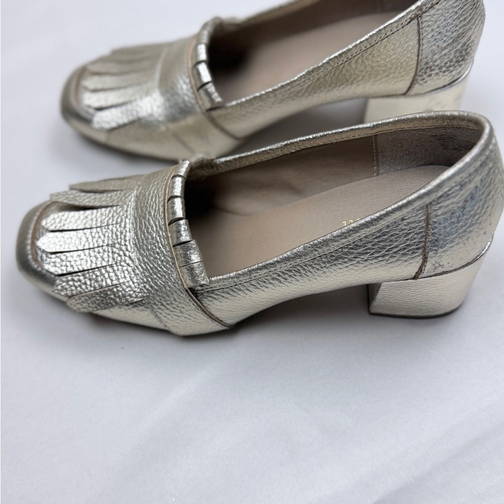 Kenneth Cole Reaction Michelle gold leather block heel with Fringe